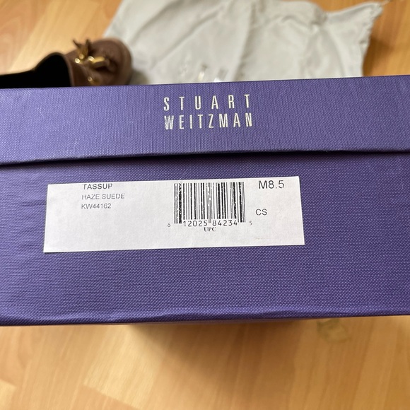 STUART WEITZMAN TASSUP SUEDE STACKED HEEL PLATFORM TASSELED LOAFER IN HAZE Sz8.5 - Picture 4 of 10